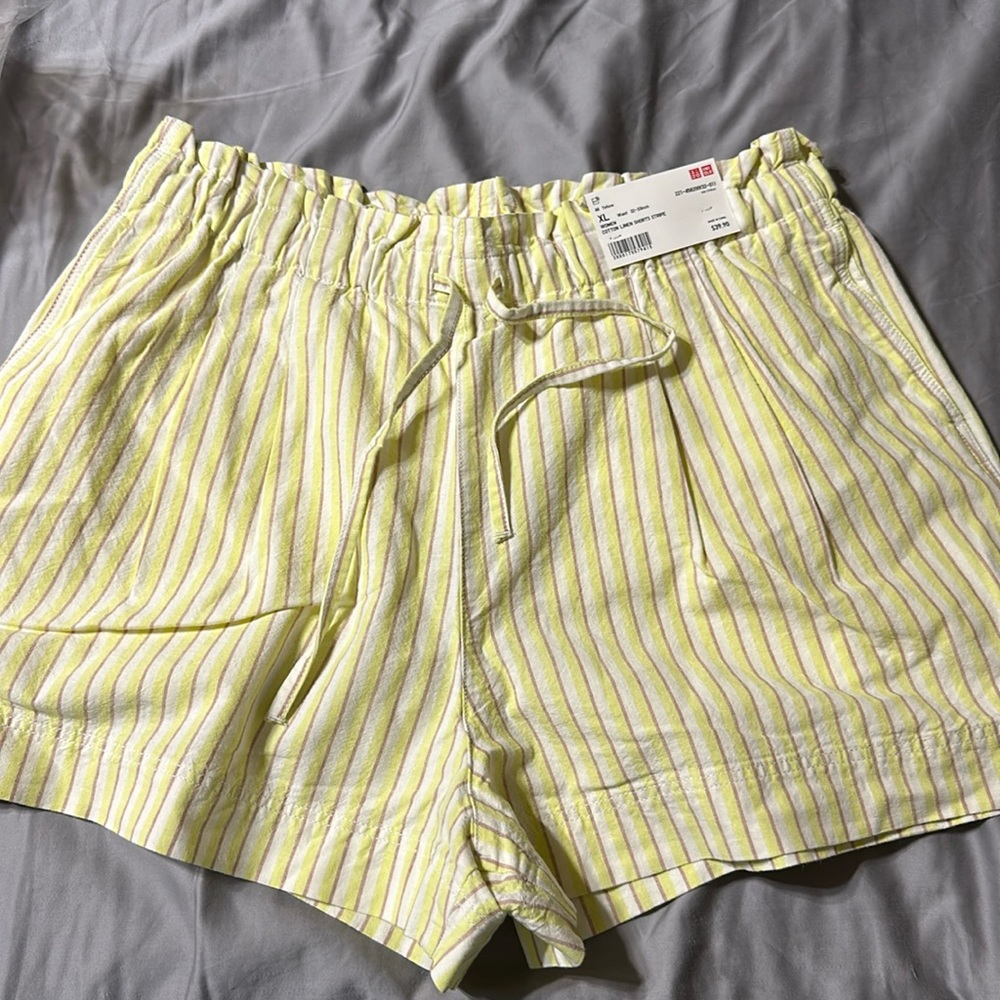 Uniqlo Women Cotton Linen Shorts Stripe XL Yellow NWT